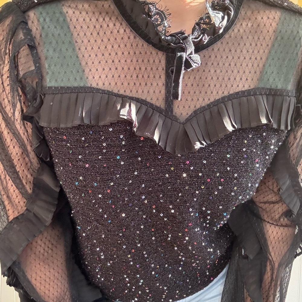 Elegant Black Sheer Ruffle Top - Picture 5 of 8